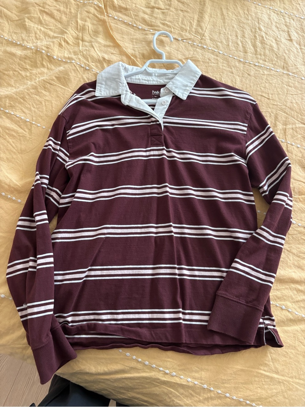 twik women’s Maroon Stripe Rugby Shirt with White Collar